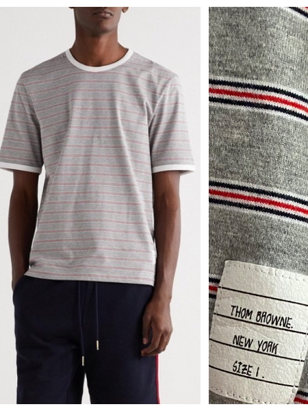 Thom Browne Striped Cotton-Jersey T-Shirt Gray Small